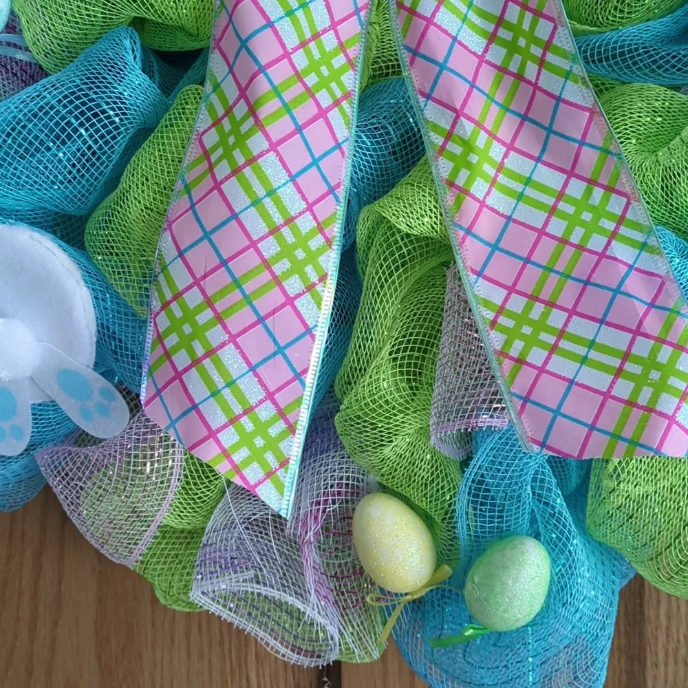 Handmade Echo mesh Easter/Spring wreath door hanger